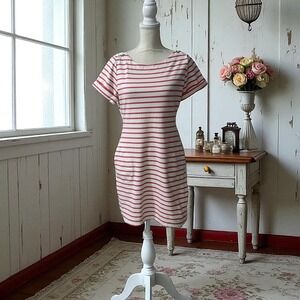 Tommy Bahama XS Striped T-Shirt Dress Red White Short‎ Sleeve Casual